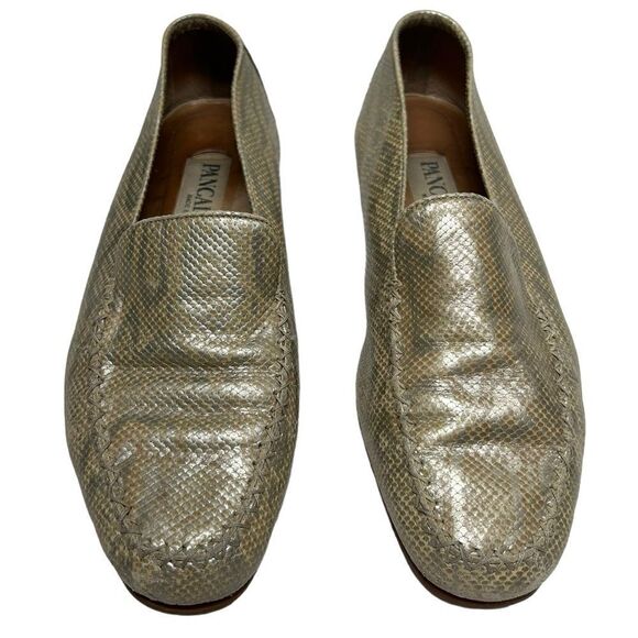 Vintage Designer Pancaldi Gold Snakeskin Print Flats Slip on Shoes Made in Italy - Picture 2 of 9
